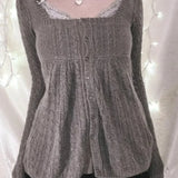 Blusa Y2K con botones y cuello cuadrado en punto cable