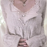 Blusa Y2K con botones y cuello cuadrado en punto cable