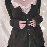Blusa Y2K con botones y cuello cuadrado en punto cable