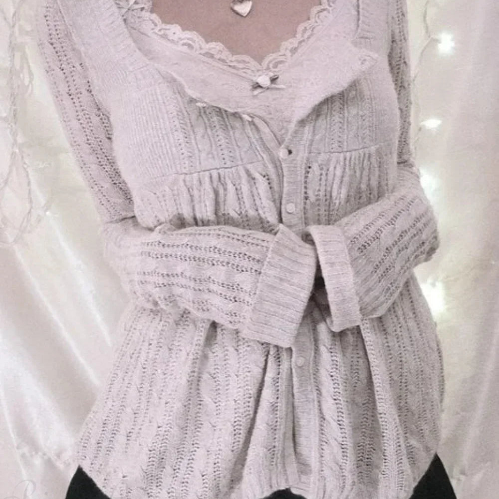 Blusa Y2K con botones y cuello cuadrado en punto cable