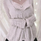 Blusa Y2K con botones y cuello cuadrado en punto cable