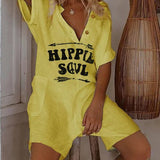 Mono de mujer con botones - Estampado hippie - Mangas cortas - Corte holgado
